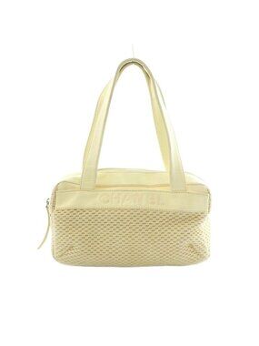 Chanel Handbag Knit Leather Trim Ivory